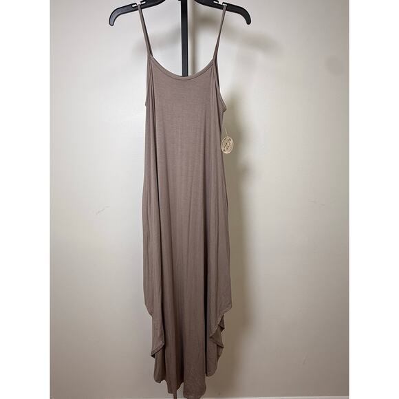 Taupe Flowy Maxi Dress – Spaghetti Strap – Boho/Resort Style - Picture 3 of 6